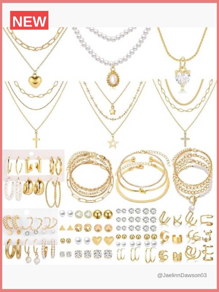 120pcs Gold Jewelry Set: Necklace, Bracelets, Earrings